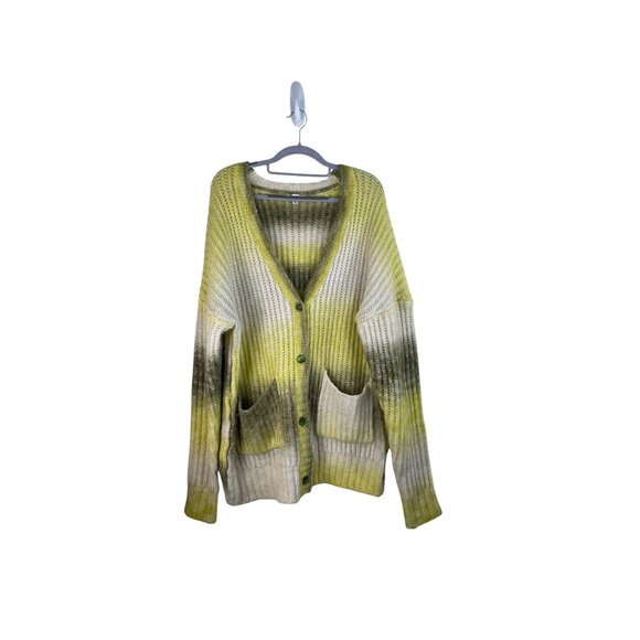 For Love & Lemons Celeste Cardigan Yellow Ombre Chunky Knit Oversized Fit Pocket - Picture 2 of 10